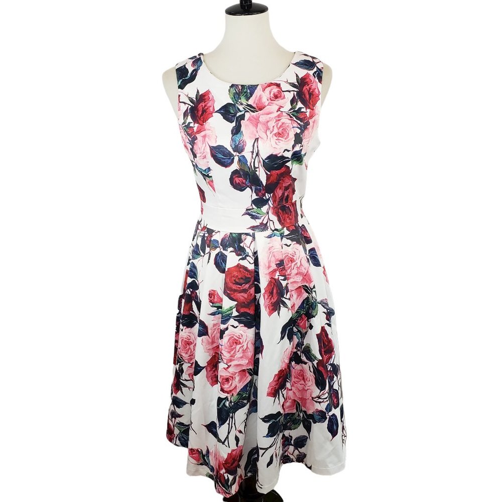 Papillion White Multicolored Floral Print A-line Dress Medium